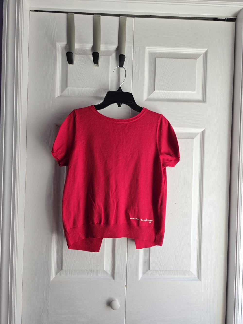 A|X Armani Exchange Red Short Sleeve Sweater Split Back Size S/P/P